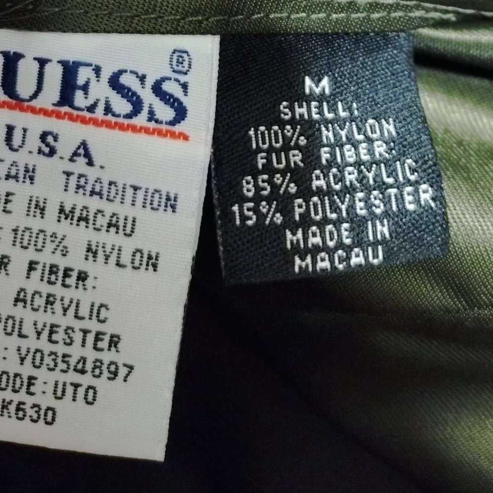 Vintage Guess Reversible Faux Leopard Army Green Nylon Zip Up Vest size S/M - Picture 12 of 12